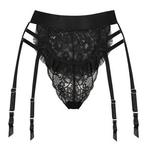 NWT Hunkemoller prvt collection Ellen high-leg Brazilian Black garter Belt xl